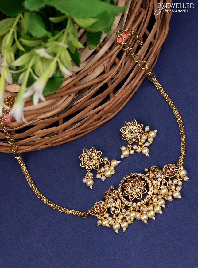 Antique choker with kemp & cz stones and pearl hangings