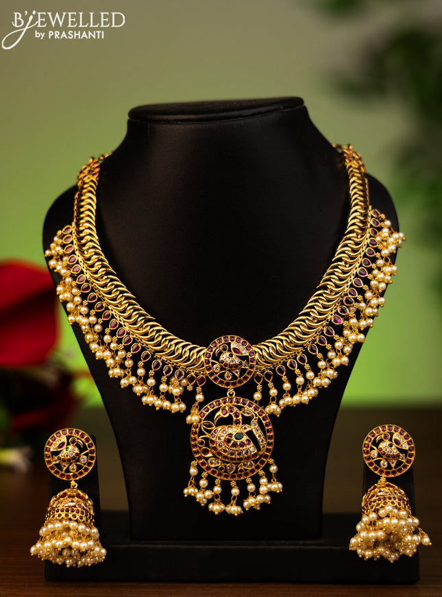 Antique necklace with kemp & cz stones and pearl hangings