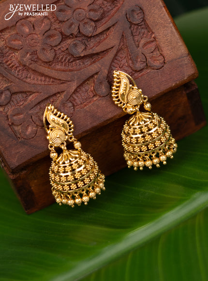 Antique jhumka with simple design and golden beads hanging