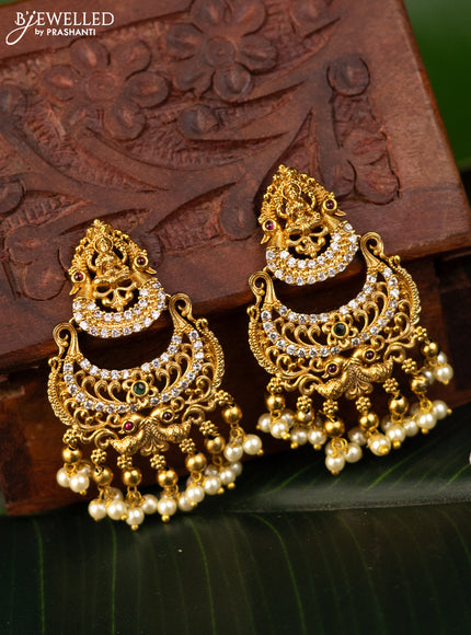 Antique earrings lakshmi design with kemp & cz stones and pearl hangings