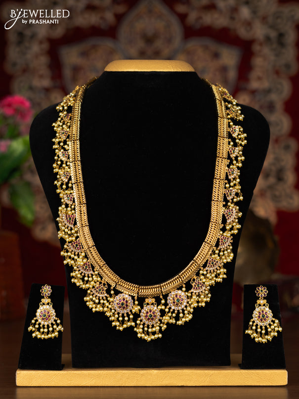 Antique guttapusalu haaram with kemp and cz stones and pearl hangings