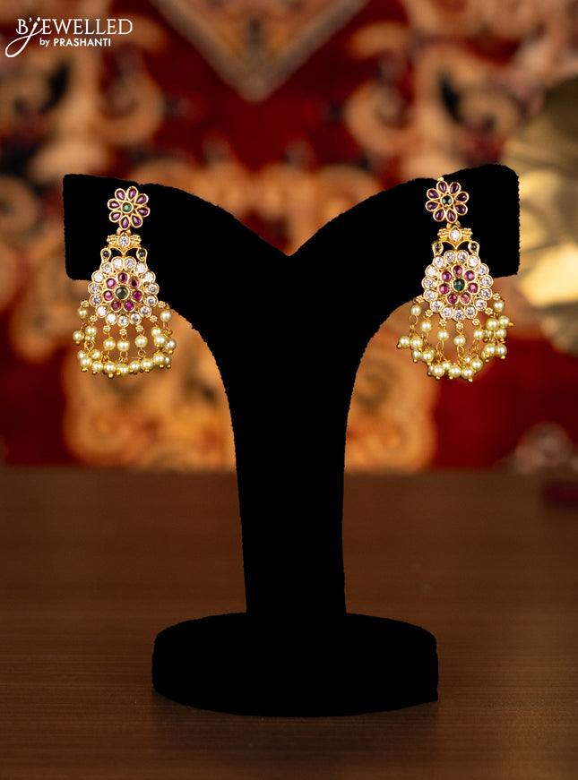 Antique guttapusalu haaram with kemp and cz stones and pearl hangings