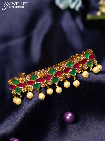 Antique hair clip medium size with kemp & cz stones and pearl hangings