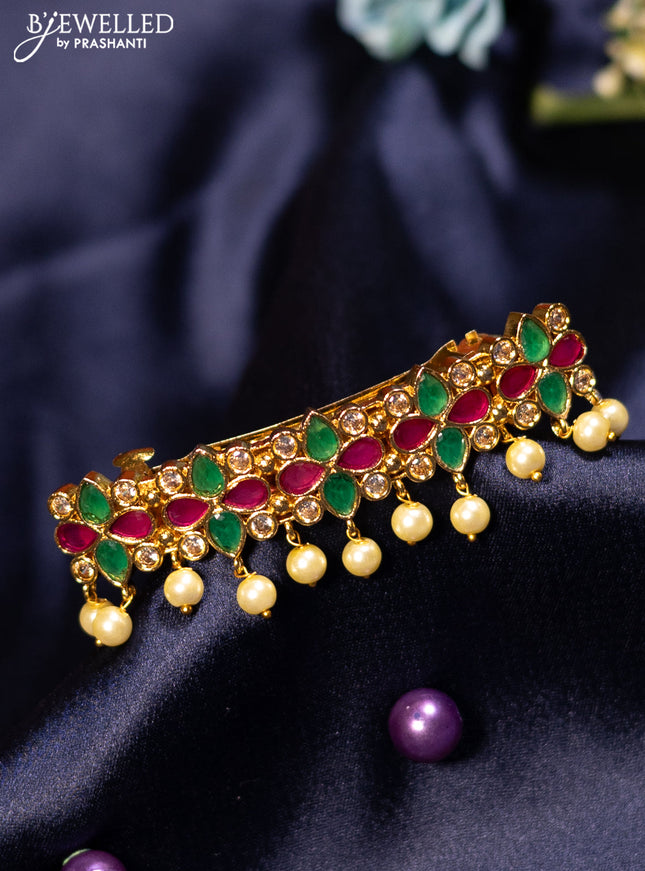 Antique hair clip medium size with kemp & cz stones and pearl hangings