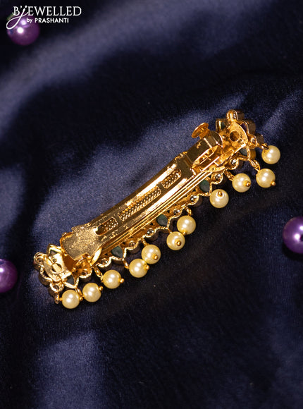 Antique hair clip medium size with kemp & cz stones and pearl hangings