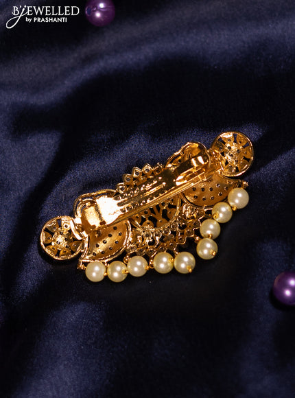 Antique hair clip medium size parrot design with kemp & cz stones and pearl hangings