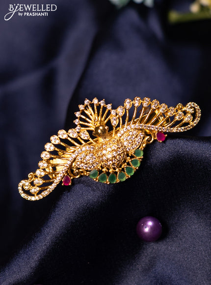 Antique hair clip medium size peacock design with kemp & cz stones and pearl hangings