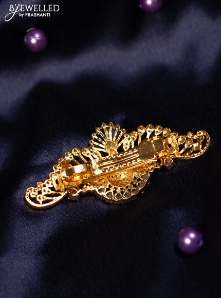 Antique hair clip medium size peacock design with kemp & cz stones and pearl hangings