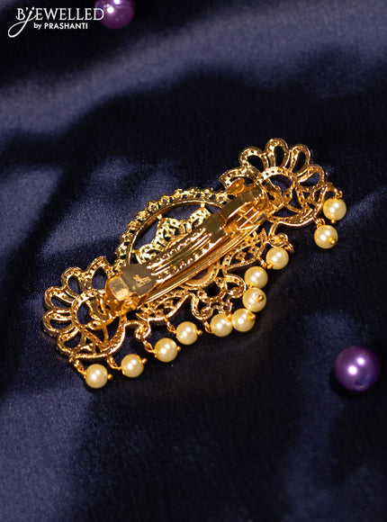 Antique hair clip medium size with pink kemp & cz stones and pearl hangings