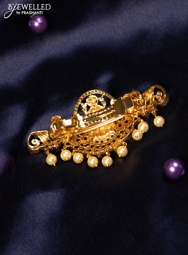 Antique hair clip medium size lakshmi design with kemp & cz stones and pearl hangings