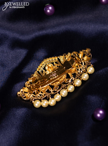 Antique hair clip medium size lakshmi design with kemp & cz stones and pearl hangings