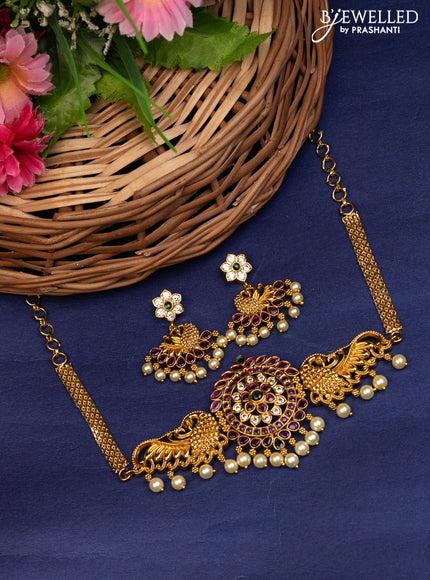 Antique choker peacock design with kemp & cz stones and pearl hangings