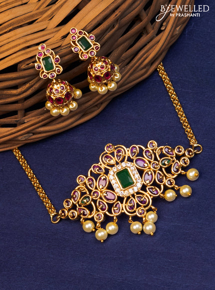 Antique choker with kemp & cz stones and pearl hangings