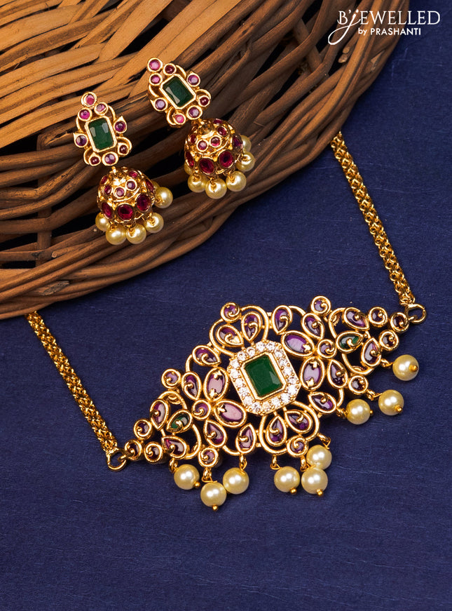 Antique choker with kemp & cz stones and pearl hangings