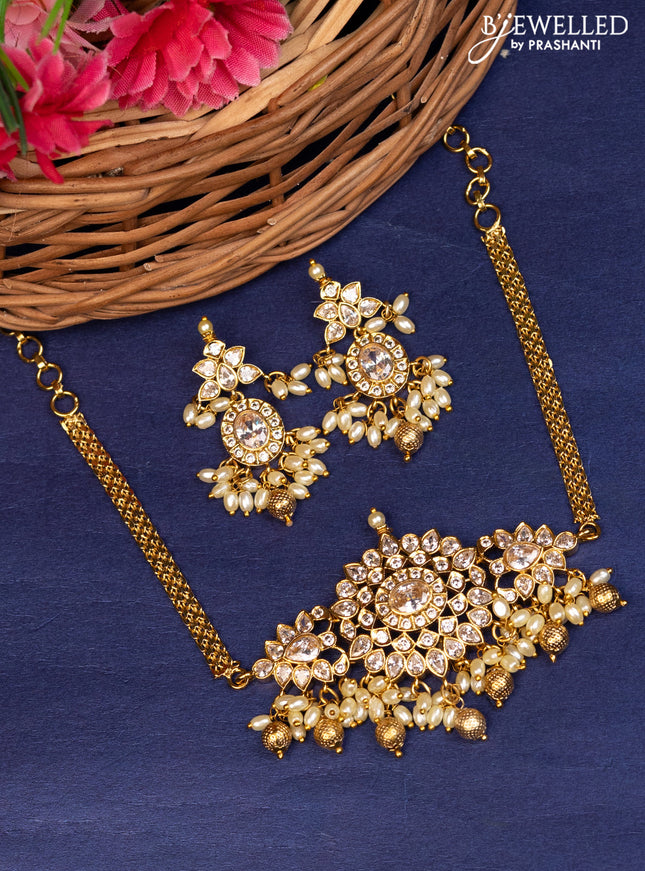 Antique choker with cz stones and pearl & golden beads hanging