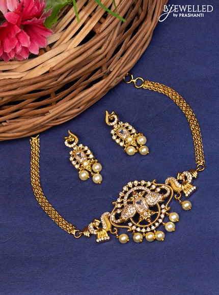 Antique choker peacock design with cz stones and pearl hangings