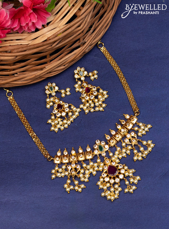 Antique choker with kemp & cz stones and pearl hangings