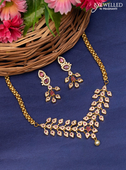 Antique choker with pink kemp & cz stones and pearl hanging