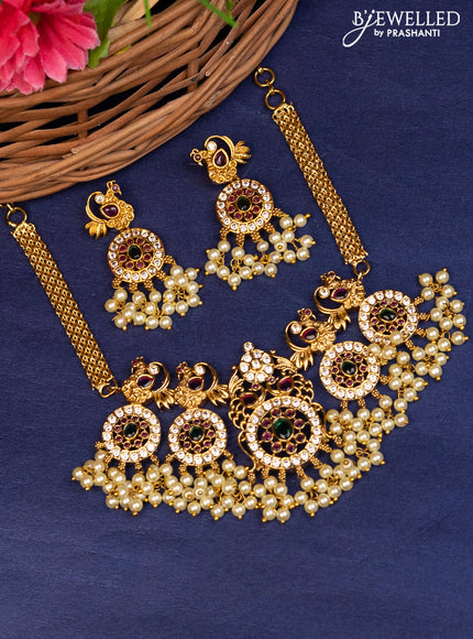 Antique choker peacock design with kemp & cz stones and pearl hangings
