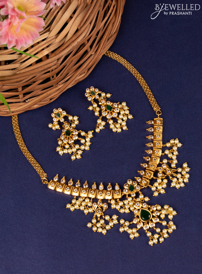 Antique choker with kemp & cz stones and pearl hangings