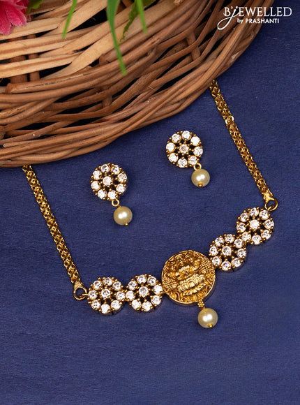 Antique choker lakshmi design with cz stones and pearl hanging