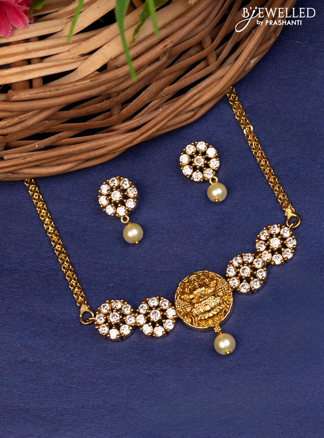 Antique choker lakshmi design with cz stones and pearl hanging