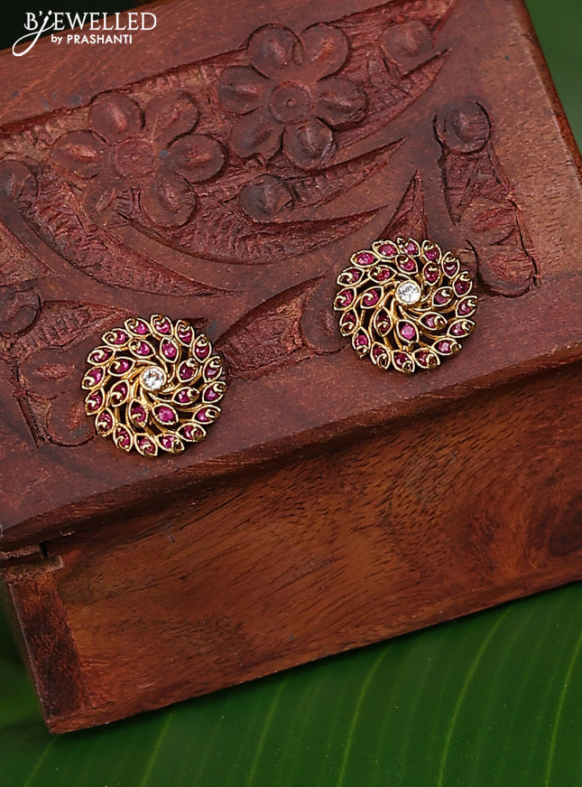 Antique earrings with pink kemp and cz stones