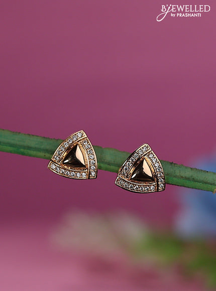 Rose gold earrings triangle pattern with cz stones