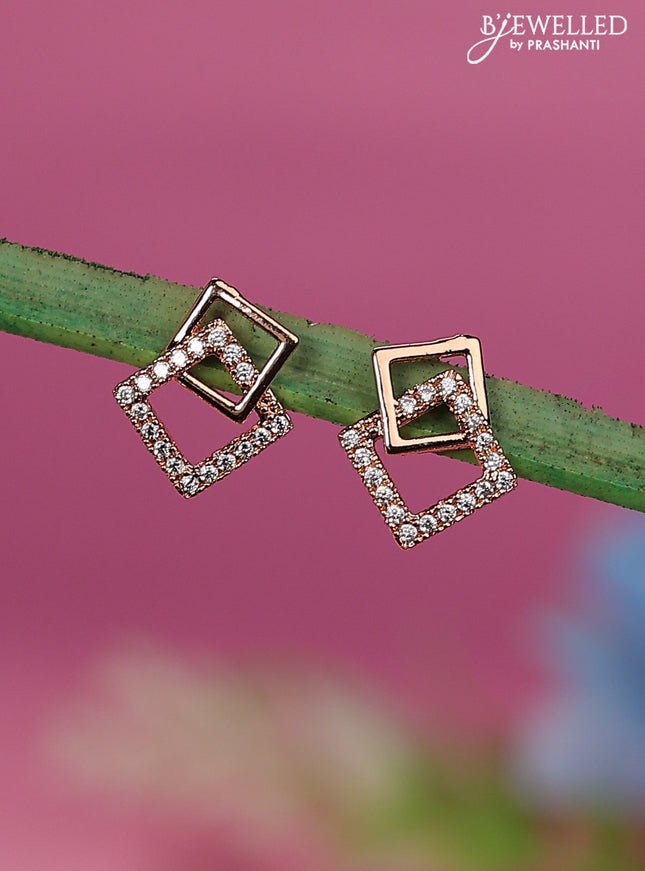 Rose gold earrings geometric design with cz stones