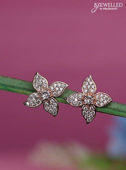 Rose gold earrings floral design with cz stones