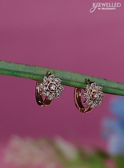 Rose gold hanging type earrings with cz stones