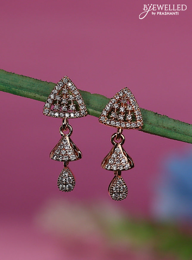 Rose gold earrings geometric design with cz stones