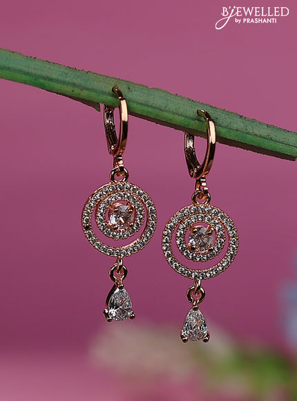 Rose gold hanging type earrings with cz stones