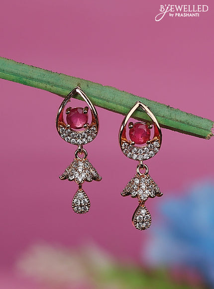 Rose gold earrings with ruby and cz stones