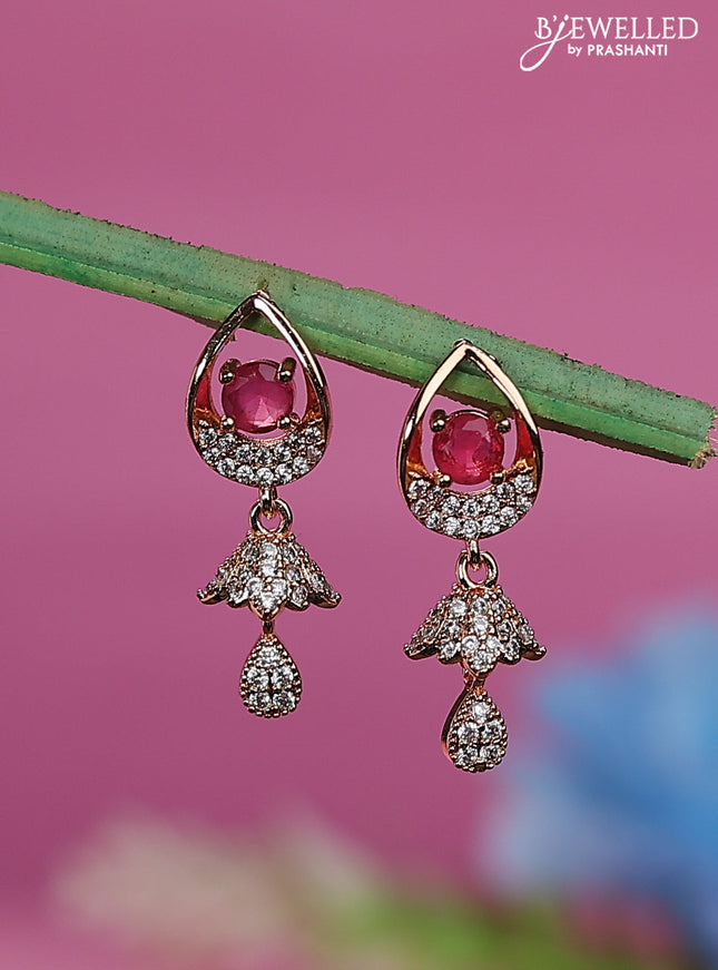 Rose gold earrings with ruby and cz stones