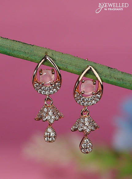 Rose gold earrings with baby pink and cz stones
