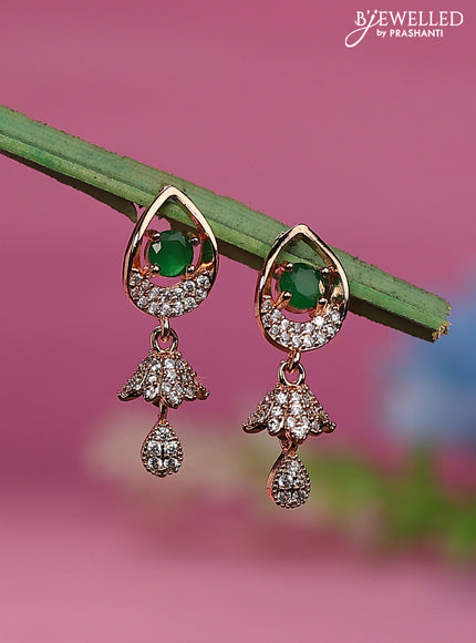 Rose gold earrings with emerald and cz stones – Prashanti Sarees