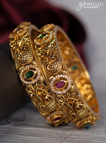 Antique bangle peacock design with kemp and cz stones