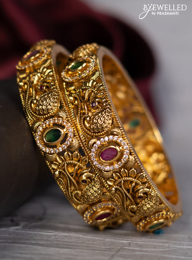 Antique bangle peacock design with kemp and cz stones