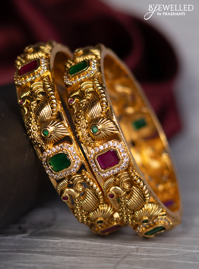 Antique bangle peacock design with kemp and cz stones