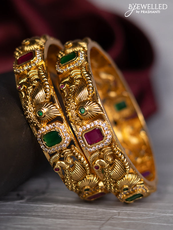 Antique bangle peacock design with kemp and cz stones