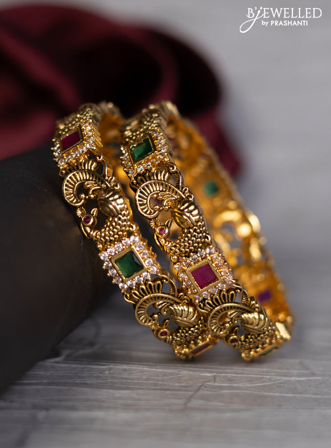 Antique bangle peacock design with kemp and cz stones