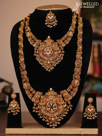 Antique combo set peacock design with jadau kundan stones and pearl & green beads hanging