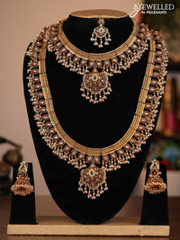 Antique guttapusalu combo set manga pattern with jadau kundan stones and pearl hangings
