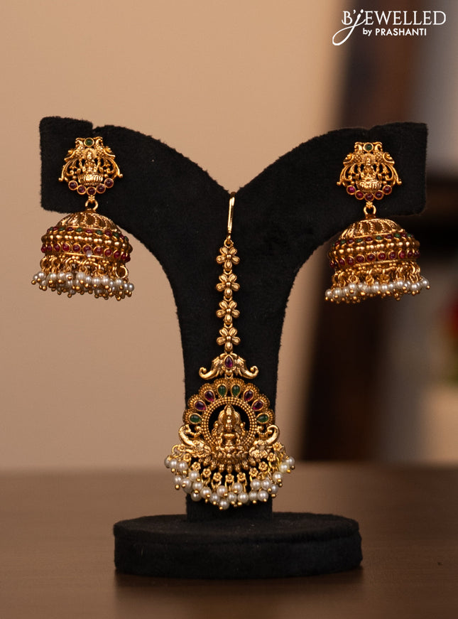 Antique combo set lakshmi kasu design with kemp stones and golden beads hanging