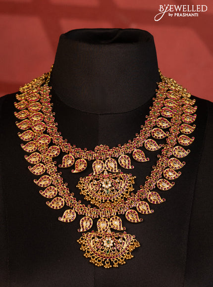 Antique bridal set manga pattern with kemp & cz stones and golden beads hanging