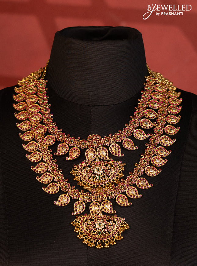 Antique bridal set manga pattern with kemp & cz stones and golden beads hanging