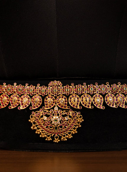 Antique bridal set manga pattern with kemp & cz stones and golden beads hanging