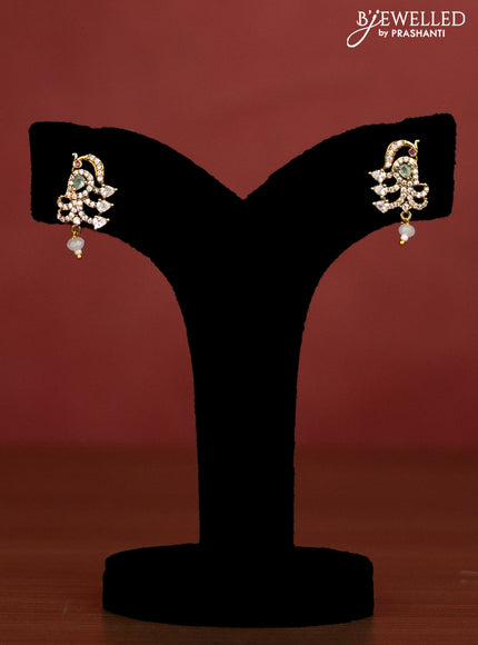 Beaded mint green necklace peacock side pendant with ruby & cz stones in victorian finish