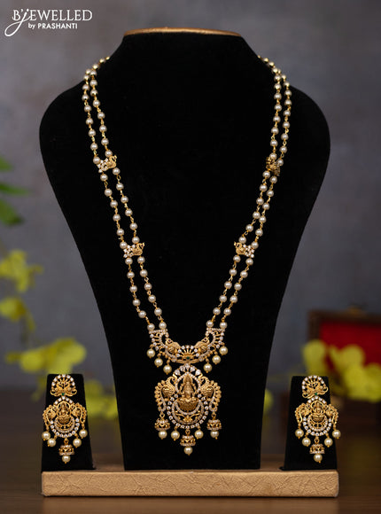 Pearl haaram lakshmi pendant with kemp & cz stones and pearl hangings
